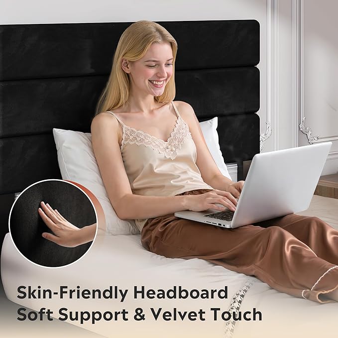 WLIVE Twin Size Upholstered Bed Frame, Velvet Square Tufted Headboard,Sturdy Metal & Wooden Slats Support, No Box Spring Needed, Black