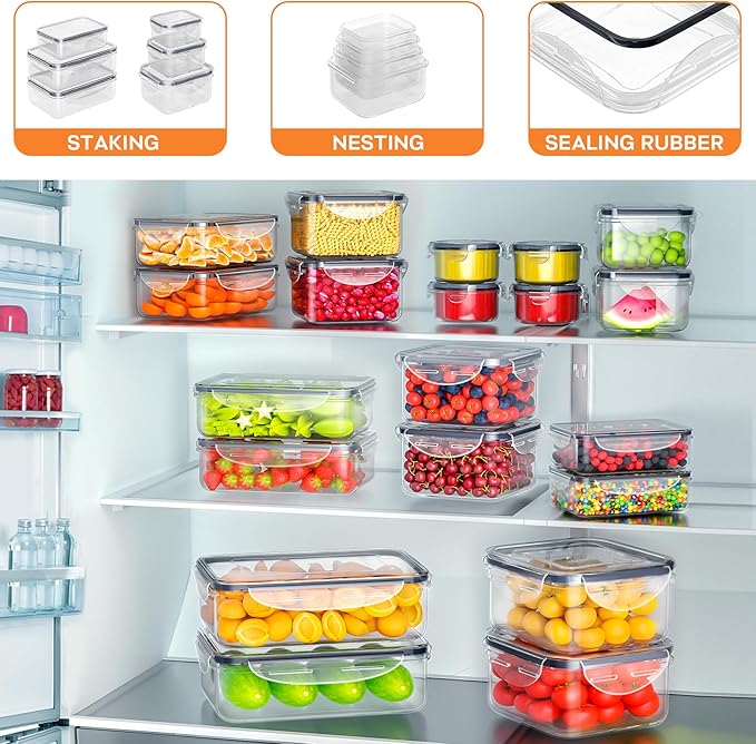 54 PCS Food Storage Containers with Lids Airtight (27 Lids &27 Containers) Leakproof Meal-Prep Kitchen Organization,Stackable Containers for Food Plastic Microwave/Dishwasher Safe with Labels & Pen