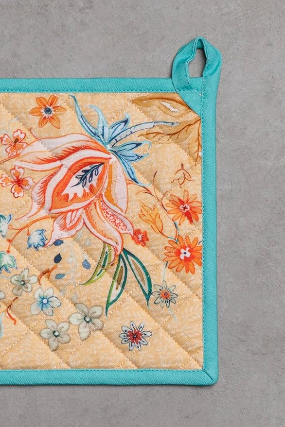 Maison d' Hermine Pot Holders 100% Cotton Heat Resistant Potholders 8" x 8" Hot Pads with Loop BBQ, Cooking, Baking, Grilling, Kitchen, Handling Hot Pans Spring/Summer (Pack of 1, Luxury Loft – Peach)