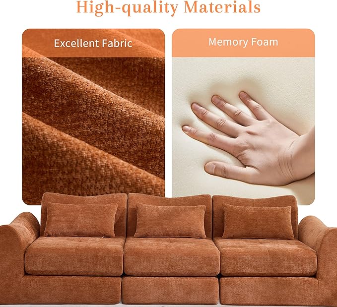 MAXMAXX 102" Cloud Sofa, 4-in-1 Folding Sofa Bed, Floor-Standing Boneless Couch, Futon Sofa Bed for Living Room, Bedroom and Entertainment Room(Orange)