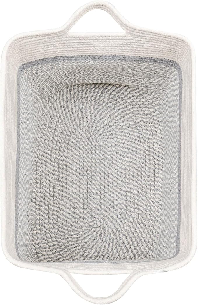 Storage Baskets for Clothes Fabric Cotton Rope Storage Basket with Handles, Decorative Woven Basket for Living Room,Closet Organizer Blankets, and 2bags (White/Gray, L16×W11.4×H15.9)