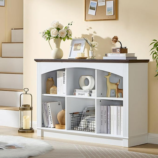 White Bookshelf, 6-Cube Bookcase and Kids Bookshelf, Wooden Storage Cabinet with Cube Organizer, Modern Book Shelf for Bedroom Furniture, Living Room, Office Storage, Toy Organizer, Display Cabinet