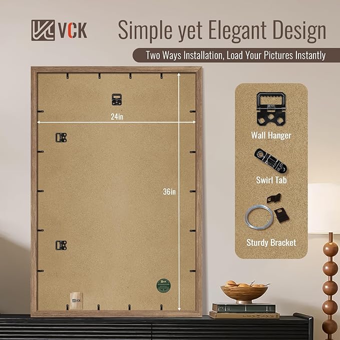 VCK 24x36 Poster Frame Set of 4 - Walnut, Gallery-Quality Wood Picture Frames, 1.1-Inch Wide Border, Polished Plexiglass, Vertical or Horizontal Wall Display for Photo/Art/Prints, Walnut