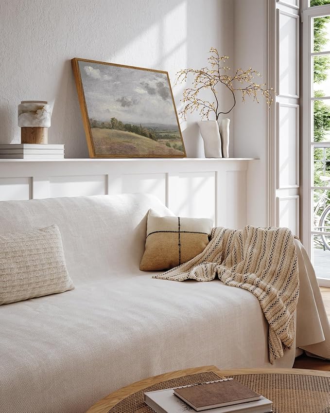 InSimSea Framed Canvas Wall Art, Vintage Decor - Landscape Wall Painting Prints, Rolling Hills Pictures for Bedroom, Farmhouse Bathroom, Office Dining Room Decor - 12"x16"