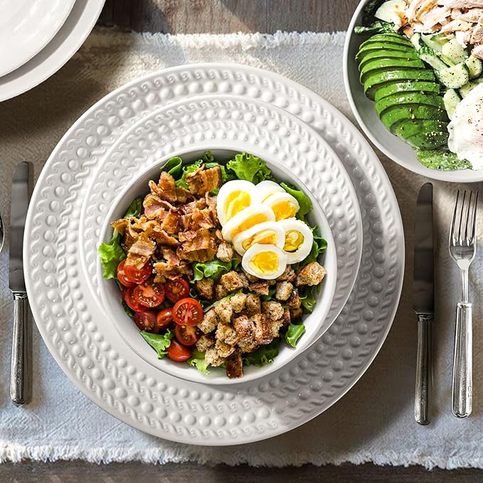 Cereal Bowls Set of 4 - Ceramic Soup Bowls for Kitchen 30 Oz Embossment White Breakfast Bowls for Rice, Pasta, Fruits, Salad, Ramen, 6.25 Inch, Dishwasher & Microwave Safe (Auspicious Clouds)