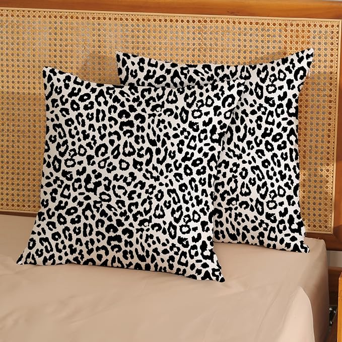 Leopard Print Pillow Covers 20x20 Pack of 2 Black Animal Pattern Cheetah Decorative Throw Pillow Cover Outdoor Decor Boho Abstract Modern Pillowcase Farmhouse Linen Cushion Case for Couch Sofa