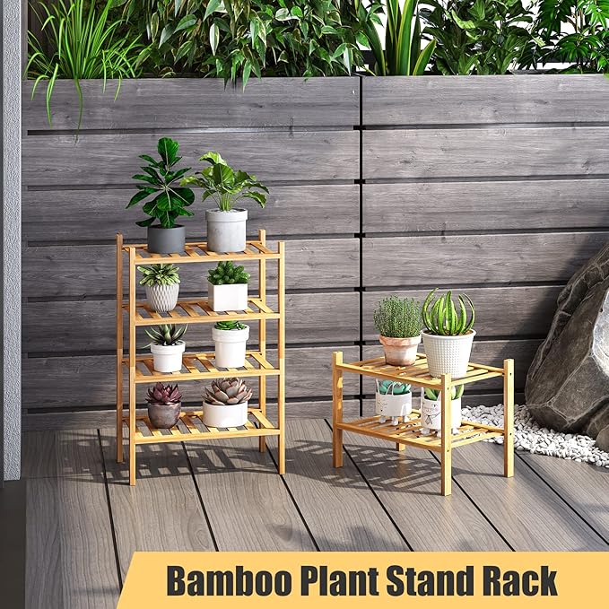 Small Shoe Rack, 4-Tier Bamboo Stackable Shoe Shelf Storage Organizer, Shoe Stand for Closet, Entryway and Hallway