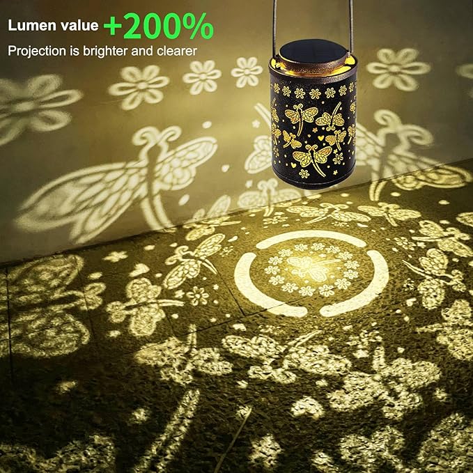 2025 Upgraded Dragonfly Solar Lanterns Outdoor Waterproof Hanging Lights, Hollowed-Out Metal Solar Lantern for Garden, Patio, Porch, Yard Decorations & Gifts for Women, Mom, Grandma