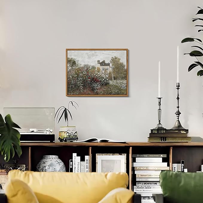 Floating Framed Vintage Monet Canvas Wall Art, Classical Rustic Farmhouse Landscape Wall Decor Paintings, Natural Floral Artwork Pictures Posters Prints for Living Room Bedroom 8x10 inch