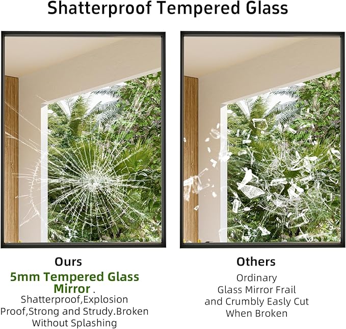 48”x 36” Black Bathroom Mirrors for Over Sink, Modern Rectangle Vanity Mirror,Shatter-Proof Tempered Glass,Metal Framed, Farmhouse Wall Mirrors Decorative (Horizontal/Vertical)