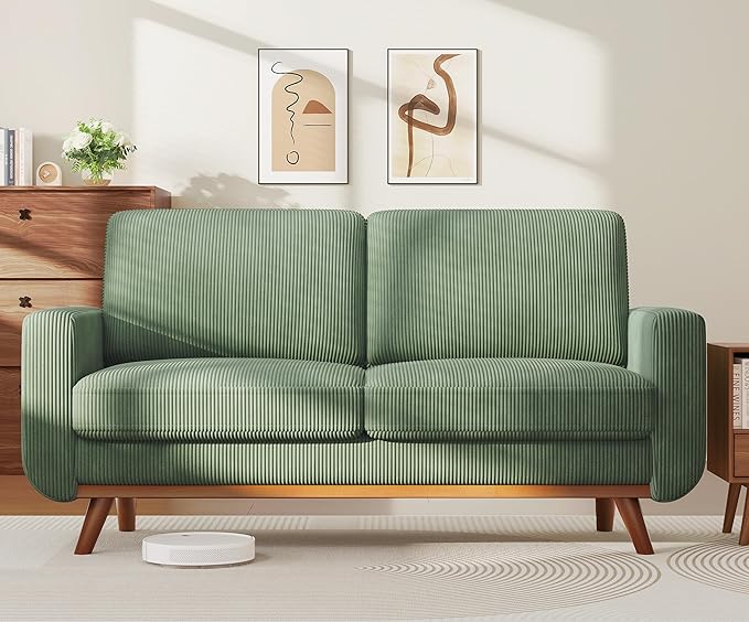 Vesgantti 68" Loveseat Sofa - Green, Comfy Corduroy with Spring Cushion, Solid Wood Frame, Modern Deep Seat, Bedroom & Living Room, Office Couch