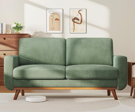 Vesgantti 68" Loveseat Sofa - Green, Comfy Corduroy with Spring Cushion, Solid Wood Frame, Modern Deep Seat, Bedroom & Living Room, Office Couch