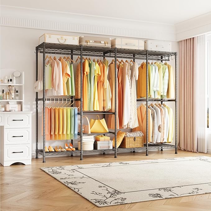 H41 Garment Rack Heavy Duty Clothes Rack, Clothing Racks for Hanging Clothes, Extra Large Freestanding Portable Closet Wardrobe Rack 78.5'' W × 15.8'' D × 76.4'' H, Max Load 1150 Lbs, Black