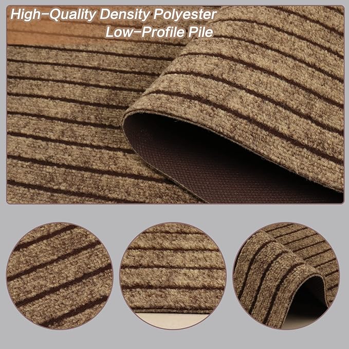 4' x 38' Runner Rugs with Rubber Backing, Indoor Outdoor Utility Carpet Runner Rugs, Stripe Brown, Can Be Used as Aisle for The RV and Boat, Laundry Room and Balcony