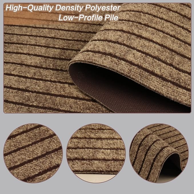 2' x 71' Runner Rugs with Rubber Backing, Indoor Outdoor Utility Carpet Runner Rugs, Stripe Brown, Can Be Used as Aisle for The RV and Boat, Laundry Room and Balcony