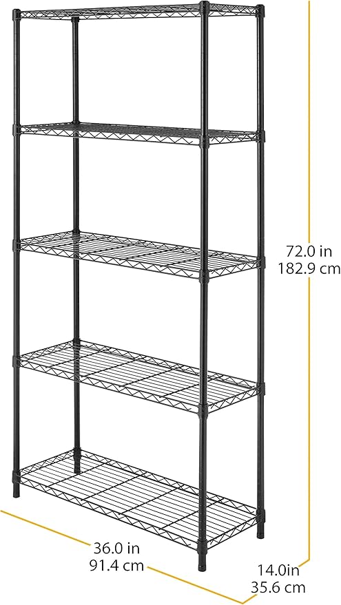 Whitmor 5-Wire Shelving Unit, Metal Storage Shelves, Durable Heavy Duty Shelf, Easy Assembly for Pantry, Kitchen, Garage, Plant 36"L x 14"W x 72"H