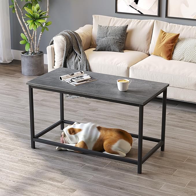 SAYGOER Small Rectangular Coffee Table Simple Modern Open Design Minimalist Center Table for Living Room Small Spaces, Easy Assembly, 31.5 x 15.7 x 17.7, Gray Black