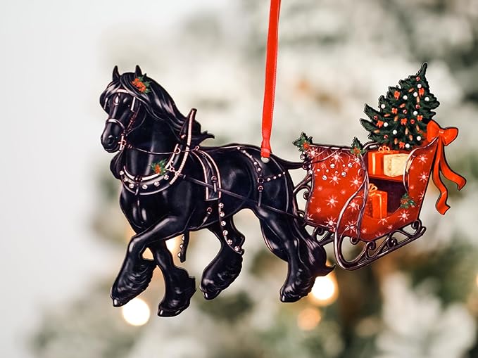 Friesian Horse Christmas Ornament, Friesian Horse Sleigh Decoration, Laser Cut Christmas Tree Decor, Horse Gifts for Women
