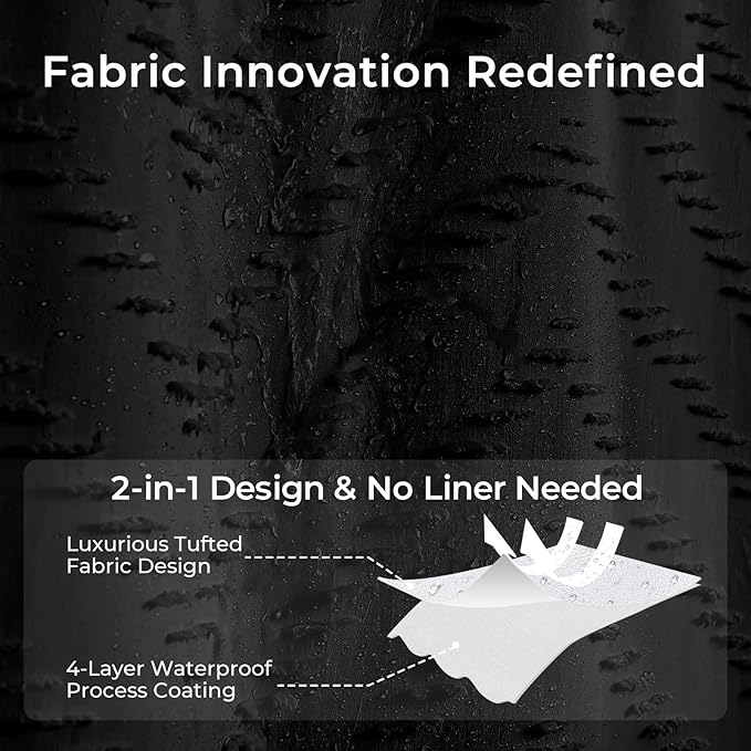 Black Boho Shower Curtain 72 x 78 Inches Woven Fabric Shower Curtain Tufted Chervon Textured Shower Curtains Modern Minimalist Shower Curtains for Bathroom