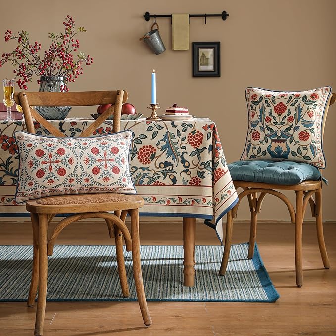 patdrea Designer Throw Pillow Covers Set of 2,Lumbar Brilliant Vintage Red Tropical Linen with Floral Pattern Pillow Cover,Decorative Rectangle Pillowcases Cushion for Bed Living Room,12"x20"