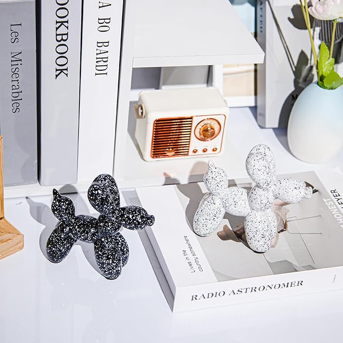 Creative Balloon Dog Statues Small Ceramic Animal Sculpture Modern Home Decor Living Room Desktop Decorations Bedroom Office Cabinet Ornament (Black-A)