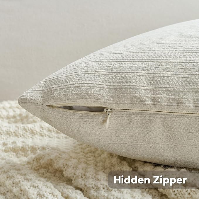 FUTEI Cream White Decorative Throw Pillow Covers 20x20 Inch Set of 2,Soft Cozy Wheat Ear Striped Patterns Cushion Cases,Modern Home Decor for Couch Bed Living Room