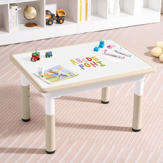 Adjustable Kids Table, Arts and Crafts Child Table with Graffiti Desktop, 7 Level Height Adjustable Children Table for Ages 3-8, Easy to Wipe Toddler Desk for Classrooms/Daycares/Homes