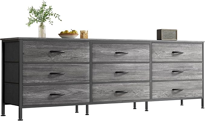 Huuger 63 Inch Dresser for Bedroom, Long Dresser for Closet with 9 Drawers, Large TV Stand for 55, 65, 70 Inch TV, Entertainment Center with Storage, Wide Chest of Drawers, Grey