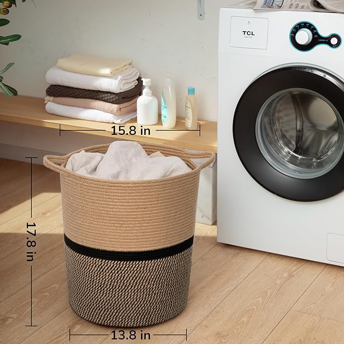 INDRESSME Wicker Laundry Hamper Tall Laundry Basket for Blankets, Clothes, Toys, Woven Storage Baskets for Living Room, Wicker Basket for Gifts, 17.8" x 15.8" x 13.8"