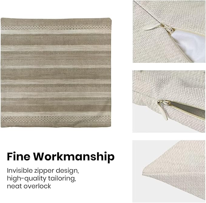 Boho Brown Stripe Throw Pillow Covers 18x18 Inch Set of 2, Rustic Abstract Decorative Throw Pillow Covers Retro Stripe Neutral Outdoor Cushion Cover for Sofa Couch Farmhouse Room Bed Decor