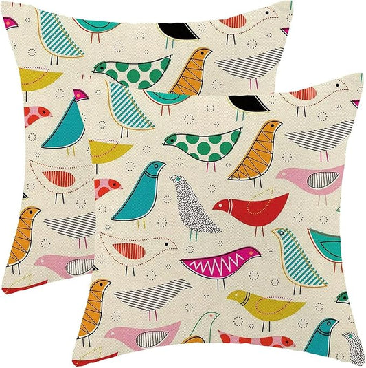 BETGINY Boho Pillow Covers 16 x 16 Inch Pack of 2, Mid Century Colorful Geometric Bird Decorative Throw Pillow Cases Outdoor Linen Farmhouse Modern Cushion Cover for Bedroom Home Sofa Decor