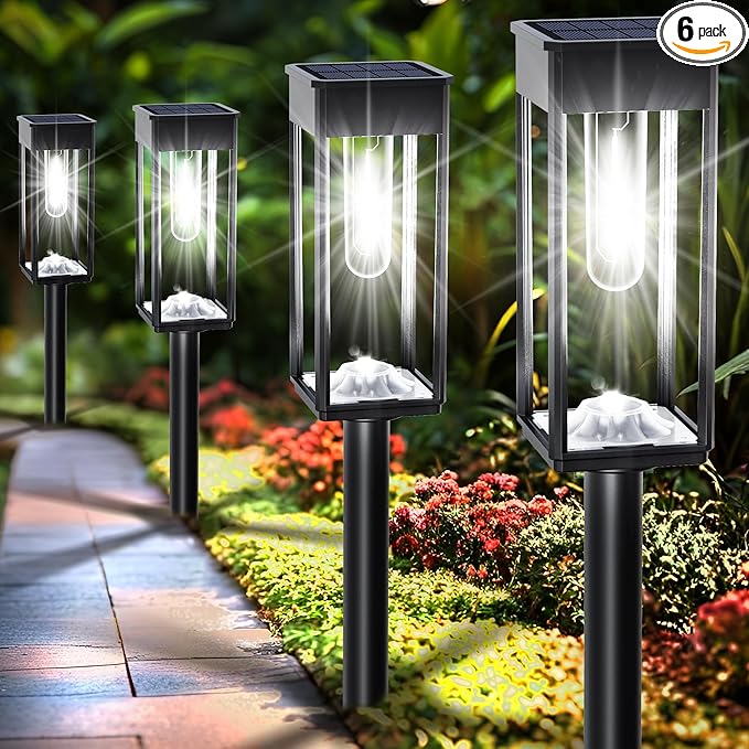 Solar Pathway Lights Outdoor IP65 Waterproof, 6 Pack 6500K LED Auto On/Off Walkway Landscape Light for Yard Lawn Garden Patio Driveway Outside Decor, Cool White