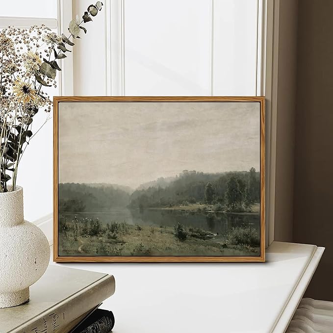 Floating Framed Canvas Wall Art, Vintage Wild Field Oil Painting Pictures Prints, Modern Farmhouse Natural landscape Wall Decor for Living Room Bedroom Dining Room Office Decor 12x16 inch
