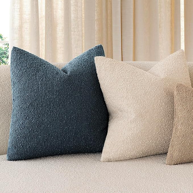 Foindtower Pack of 2 Textured Boucle Throw Pillow Covers Accent Solid Pillow Cases Cozy Soft Decorative Couch Cushion Case for Chair Sofa Bedroom Living Room Home Decor 20x20 Inch Dark Blue