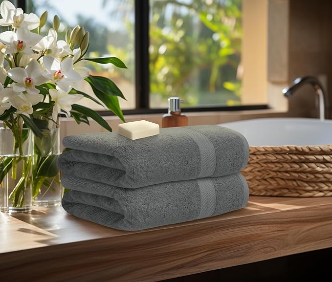 Avalon Towels Luxury 8 Piece Towels Set, 2 Bath Towels, 2 Hand Towels and 4 Washcloths, 600 GSM 100% Ring Spun Cotton Highly Absorbent Bathroom Towel Set, Ideal for Hotel, Spa and Gym (Grey)