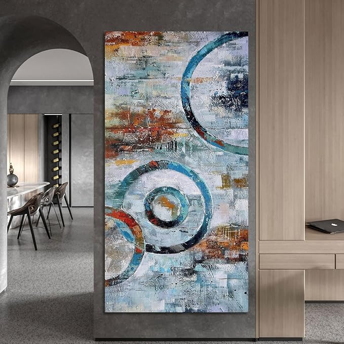 Arjun Abstract Wall Art Geometric Canvas Circle Painting Modern Grey Brown Picture Simple Artwork Framed for Bedroom Living Room Bathroom Home Office Wall Décor, Large Size 48"x24"