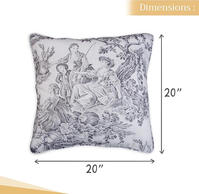 Maison d' Hermine Decorative Pillow Covers 20x20 Inch Square 100% Cotton Throw pillow Covers with invisible Zipper for Living Room Couch, Chair, Sofas, Bedroom, Home (The Miller - Paloma Grey (White))