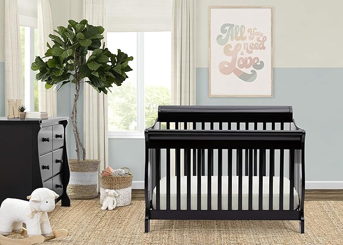 Delta Children Canton 4-in-1 Convertible Crib - Easy to Assemble, Black