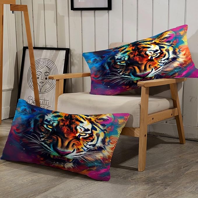 Tiger Print Bedding Set Queen for Kids Boys Tie Dye 3D Animal Print Bedding Comforter Cover Wildlife Tiger Theme Bedding Set Microfiber 3 Pcs with 1 Comforter and 2 Pillowcases