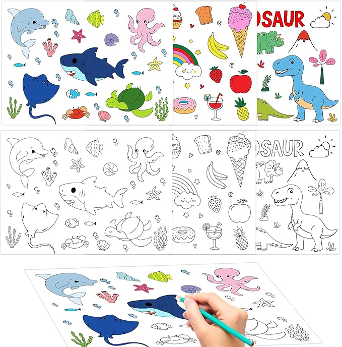 150 Pieces Disposable Paper Placemats Coloring Activity Sheets Paper Place Mats Bulk Dining Table Placemats Set 14.5*10 Sublimation Place Mat for Restaurant Christmas Party (Dinosaur Animal Dessert)