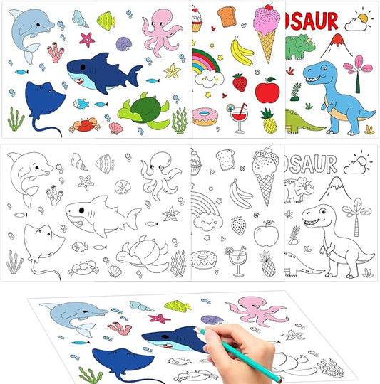 150 Pieces Disposable Paper Placemats Coloring Activity Sheets Paper Place Mats Bulk Dining Table Placemats Set 14.5*10 Sublimation Place Mat for Restaurant Christmas Party (Dinosaur Animal Dessert)