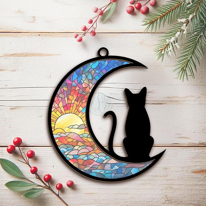 Christmas Ornaments Gifts for Cat Lovers - Double-Layered Christmas Ornament for Tree Decorations - Black Cat Lover Gifts for Women Men Friend, Xmas Birthday Gift for Pet Lovers Memorial Decor