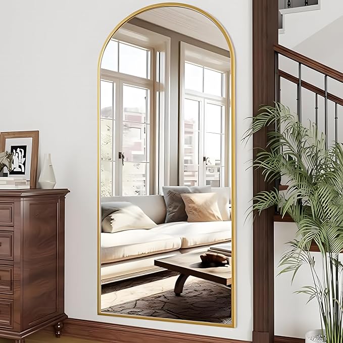 OGCAU Full Length Mirror, 71"x30" Arched-Top Standing Mirror, Hanging or Leaning, Full Body Wall Mounted with Aluminum Frame for Living Room, Bedroom, Home Decor (Gold)