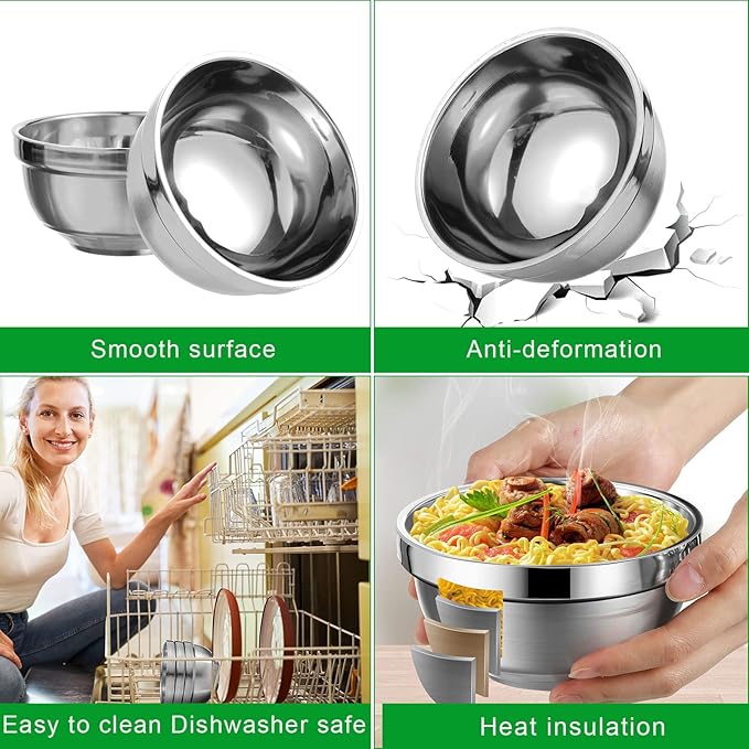 30 Pack 304 Stainless Steel Bowls Set 13oz Metal Double Walled Insulated Snack Mixing Lightweight Multipurpose Toddler Dinner Bowls for Ice Cream, Cereal, Snack