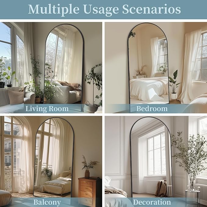 Full Length Mirror with Stand, 78"x38" Arched Full Body Mirror, Large Stand Up Mirrors, Aluminum Frame Floor Standing Mirrors, Freestanding Hanging Leaning Mounted for Bedroom Living Room,Black