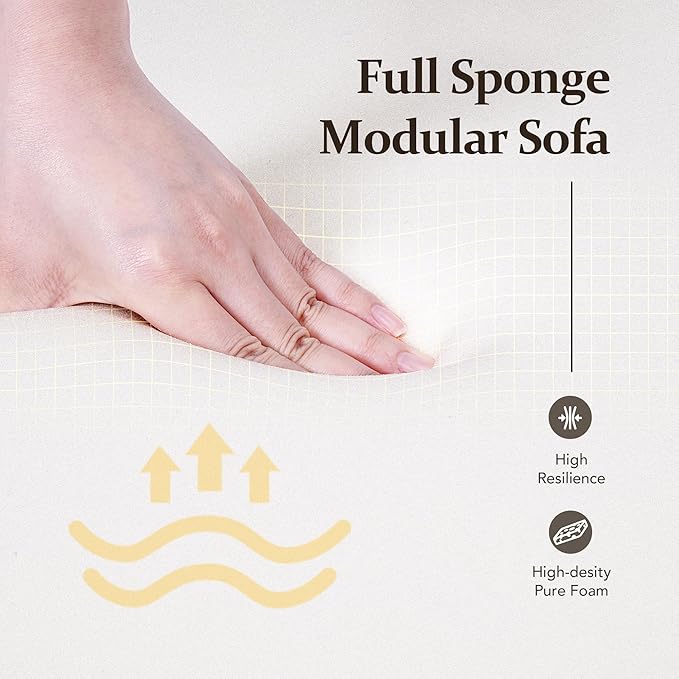 105.5” Cloud Boneless Sectional Sofa for Living Room, L-Shaped 4-Seater Modular Couch with Ottoman & 4 Pillows, Deep Seat Chenille Fabric Sofa, No Assembly, 72H Full Restore, Beige