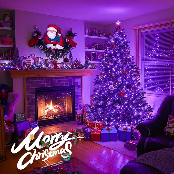 JMEXSUSS 400 LED Purple String Lights Indoor Outdoor Waterproof, 132ft Purple Halloween Lights Plug in with Remote, 8 Modes Christmas Light for Bedroom Party Patio Deck Halloween Christmas Tree Decor