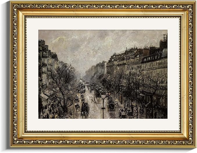 VIYYIEA Gold Framed Wall Art Canvas Print Home Decor for Living Room Classical Cityscape Artwork Wall Decorations Vintage Canvas Prints Parisian Street Bathroom Farmhouse Wall Pictures Office 11x14in
