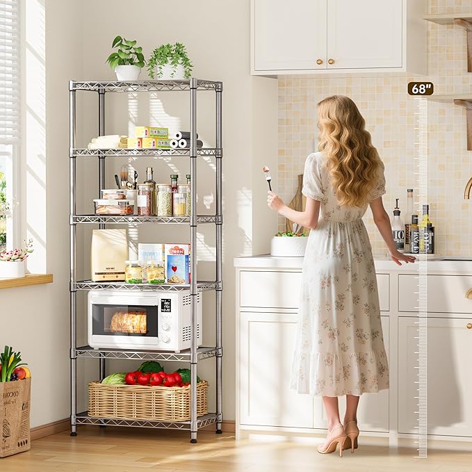 5 tire Shelves Storage Wire Shelving Unit Metal Shelf Adjustable Organizers Storage Shelving with Wheels for Bathroom Laundry Room Kitchen Pantry12”D x 22”W x 69”H Silver