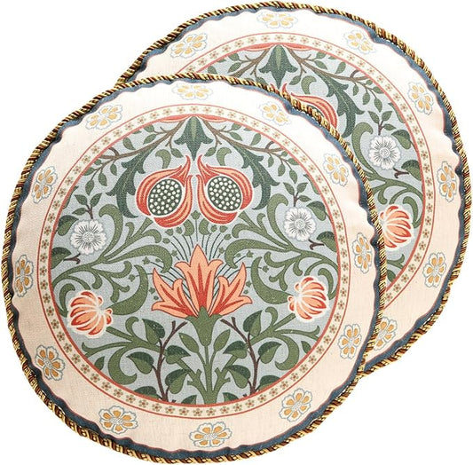 Design Round Retro Elegant Linen Throw Pillow Covers Diameter 16" Pack of 2,Blue Gray Floral Vine Pattern Cushion Covers Decor Pillowcases for Bed,Living Room,Outdoor,Car